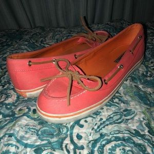 Coral Pink Sperry Lola canvas boat shoes